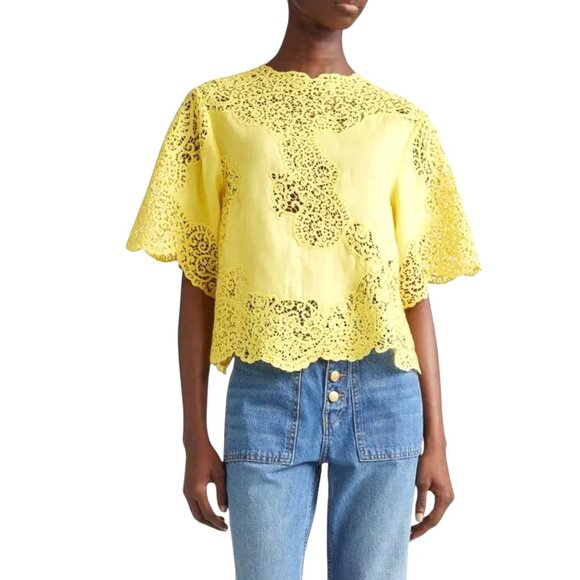 ULLA JOHNSON Kadene Lace Linen Top Size XS/S NEW - Picture 1 of 9